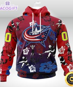 personalized nhl columbus blue jackets hoodie hawaiian style design for fans unisex 3d hoodie