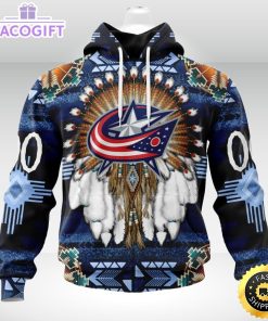 personalized nhl columbus blue jackets hoodie special native hat costume design 3d unisex hoodie