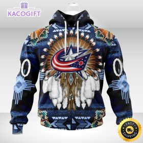 personalized nhl columbus blue jackets hoodie special native hat costume design 3d unisex hoodie