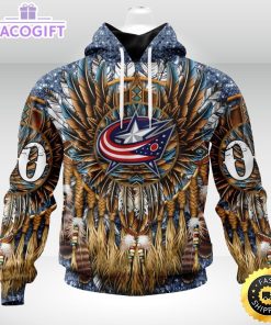 personalized nhl columbus blue jackets hoodie special native hat costume design unisex 3d hoodie