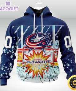 personalized nhl columbus blue jackets hoodie with ice hockey arena 3d unisex hoodie