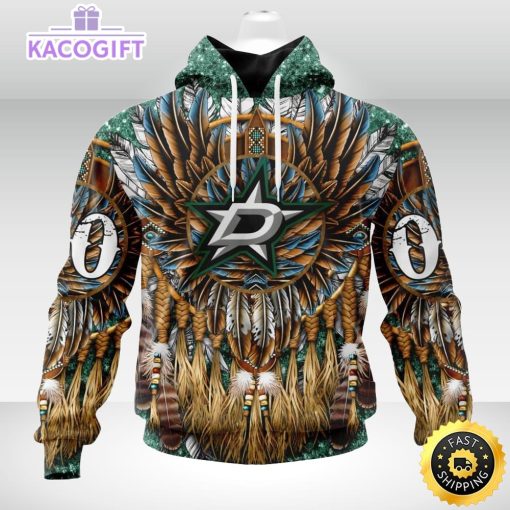 personalized nhl dallas stars hoodie special native hat costume design unisex 3d hoodie