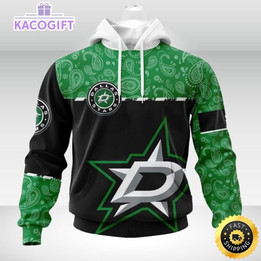 personalized nhl dallas stars hoodie specialized hockey with paisley unisex 3d hoodie