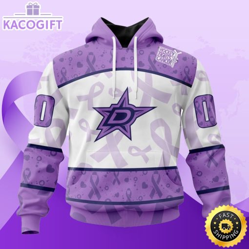 personalized nhl dallas stars special lavender hockey fights cancer all over print unisex 3d hoodie