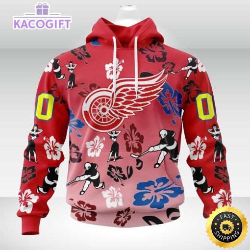 personalized nhl detroit red wings hoodie hawaiian style design for fans unisex 3d hoodie