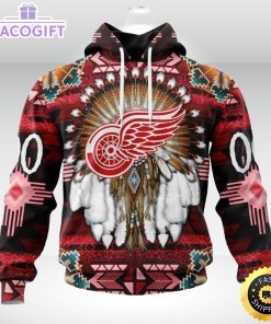 personalized nhl detroit red wings hoodie special native hat costume design 3d unisex hoodie