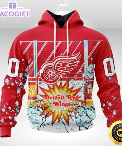 personalized nhl detroit red wings hoodie with ice hockey arena 3d unisex hoodie