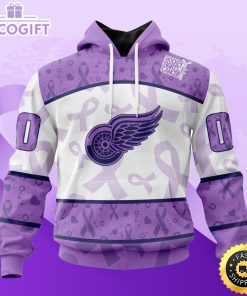 personalized nhl detroit red wings special lavender hockey fights cancer all over print unisex 3d hoodie