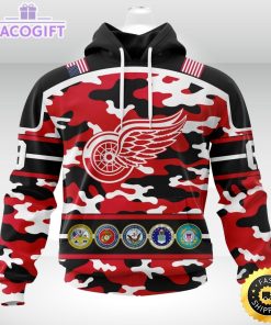 personalized nhl detroit red wingscamo patternand all military force logo 3d unisex hoodie