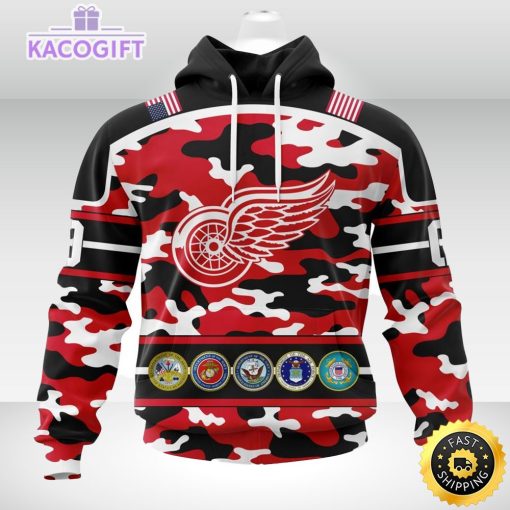 personalized nhl detroit red wingscamo patternand all military force logo 3d unisex hoodie