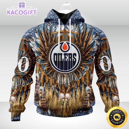 personalized nhl edmonton oilers hoodie special native hat costume design unisex 3d hoodie