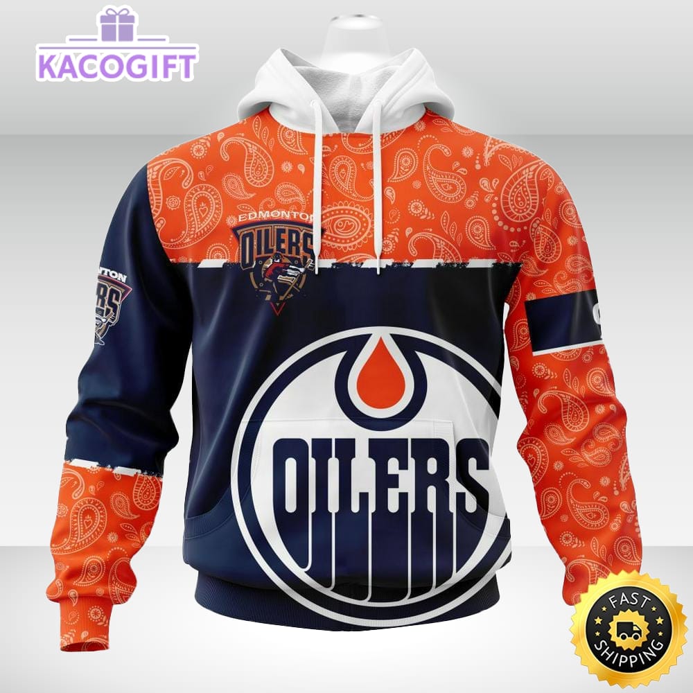 personalized nhl edmonton oilers hoodie specialized hockey with paisley unisex 3d hoodie