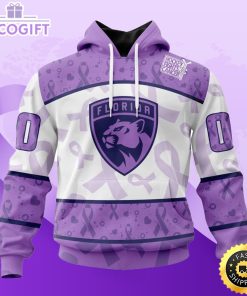 personalized nhl florida panthers special lavender hockey fights cancer all over print unisex 3d hoodie