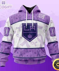 personalized nhl los angeles kings special lavender hockey fights cancer all over print unisex 3d hoodie