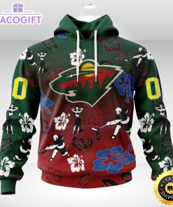personalized nhl minnesota wild hoodie hawaiian style design for fans unisex 3d hoodie