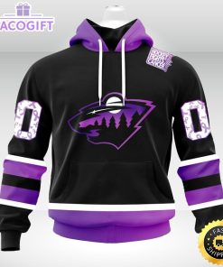 personalized nhl minnesota wild hoodie special black hockey fights cancer unisex hoodie
