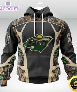 personalized nhl minnesota wild hoodie special camo hunting design unisex 3d hoodie