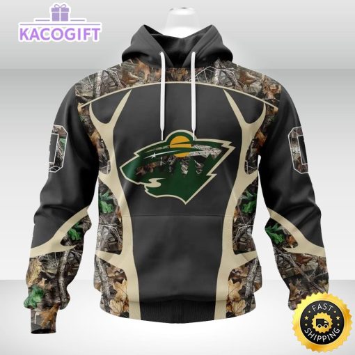 personalized nhl minnesota wild hoodie special camo hunting design unisex 3d hoodie