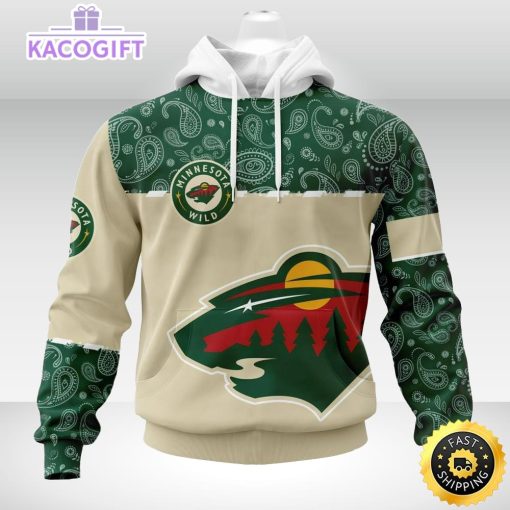 personalized nhl minnesota wild hoodie specialized hockey with paisley unisex 3d hoodie