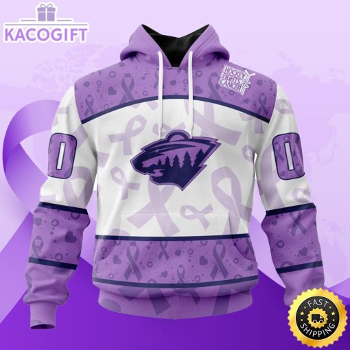 personalized nhl minnesota wild special lavender hockey fights cancer all over print unisex 3d hoodie