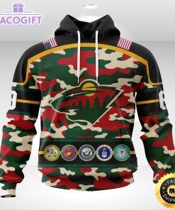 personalized nhl minnesota wildcamo patternand all military force logo 3d unisex hoodie