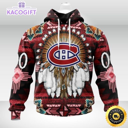 personalized nhl montreal canadiens hoodie special native hat costume design 3d unisex hoodie