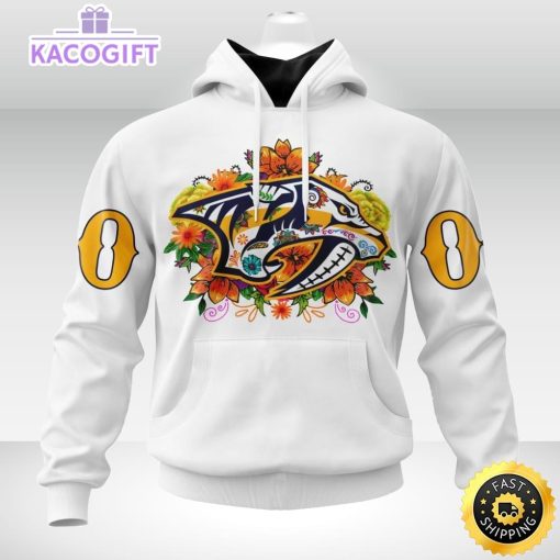 personalized nhl nashville predators hoodie specialized dia de muertos 3d unisex hoodie