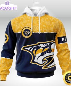 personalized nhl nashville predators hoodie specialized hockey with paisley unisex 3d hoodie