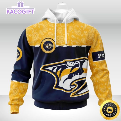 personalized nhl nashville predators hoodie specialized hockey with paisley unisex 3d hoodie