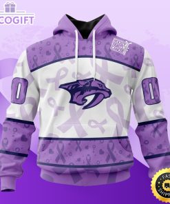 personalized nhl nashville predators special lavender hockey fights cancer all over print unisex 3d hoodie