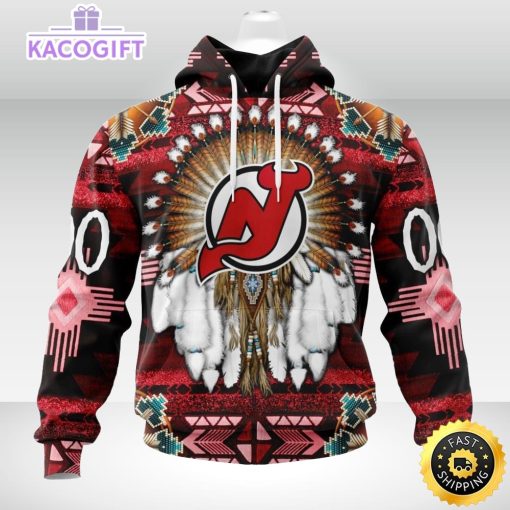 personalized nhl new jersey devils hoodie special native hat costume design 3d unisex hoodie