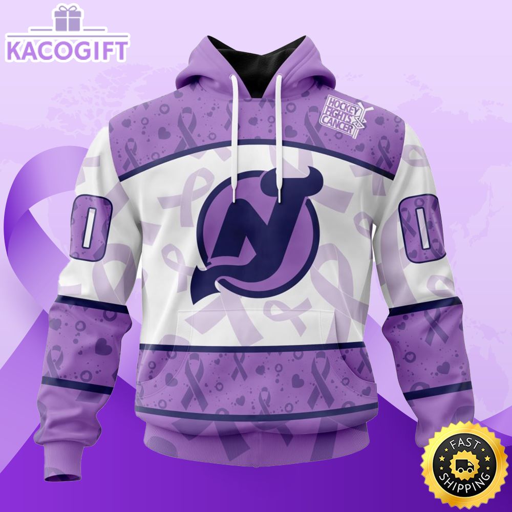 Unique NHL New Jersey Devils Special Lavender Hockey Fights Cancer 3D Unisex Hoodie