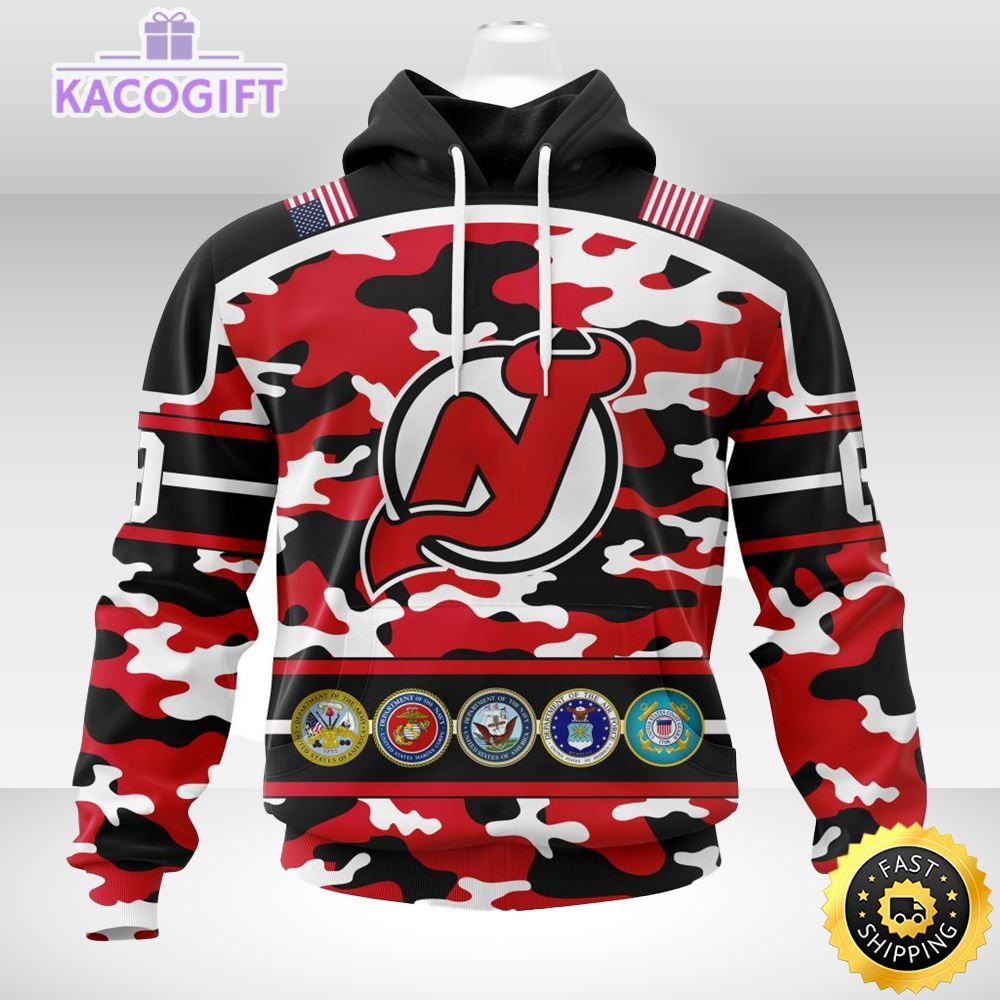 Unique Military-Themed NHL Apparel: New Jersey Devils Camo Pattern 3D Unisex Hoodie