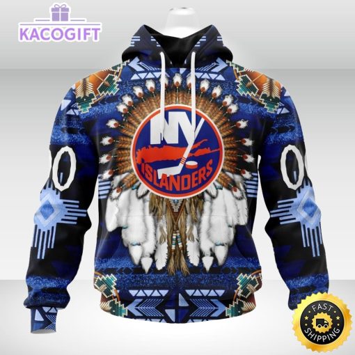 personalized nhl new york islanders hoodie special native hat costume design 3d unisex hoodie