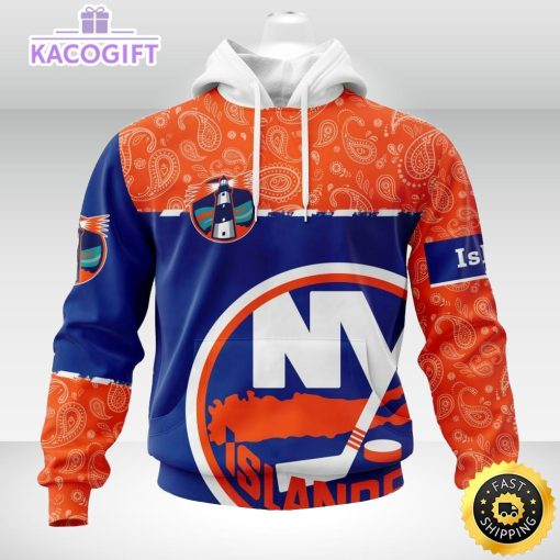 personalized nhl new york islanders hoodie specialized hockey with paisley unisex 3d hoodie