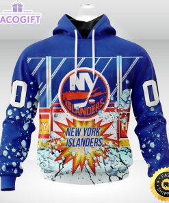 personalized nhl new york islanders hoodie with ice hockey arena 3d unisex hoodie