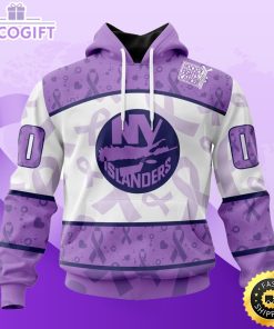 personalized nhl new york islanders special lavender hockey fights cancer all over print unisex 3d hoodie