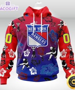 personalized nhl new york rangers hoodie hawaiian style design for fans unisex 3d hoodie