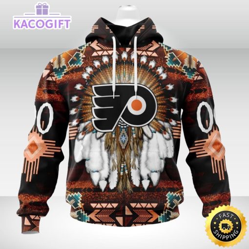 personalized nhl philadelphia flyers hoodie special native hat costume design 3d unisex hoodie