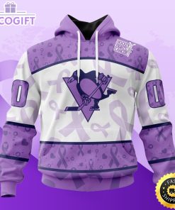 personalized nhl pittsburgh penguins special lavender hockey fights cancer all over print unisex 3d hoodie