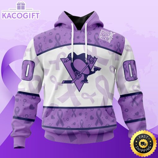 personalized nhl pittsburgh penguins special lavender hockey fights cancer all over print unisex 3d hoodie