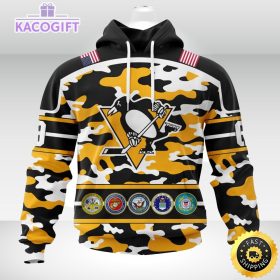 personalized nhl pittsburgh penguinscamo patternand all military force logo 3d unisex hoodie