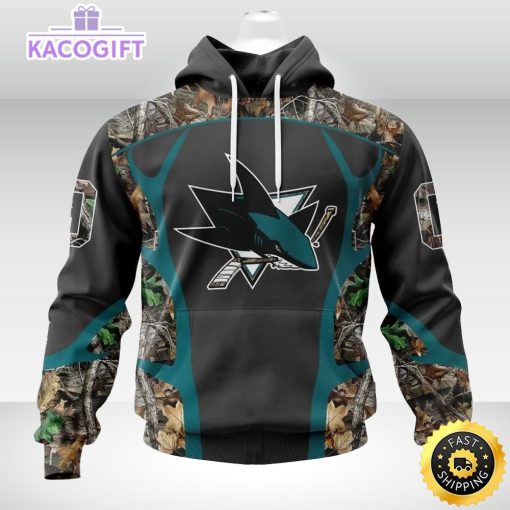 personalized nhl san jose sharks hoodie special camo hunting design unisex 3d hoodie