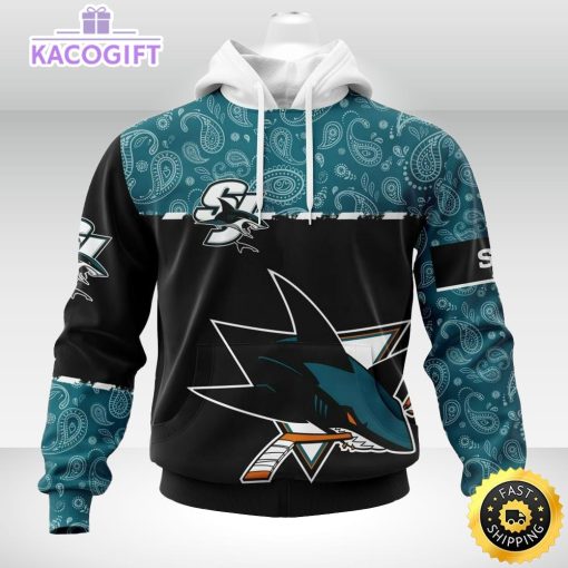 personalized nhl san jose sharks hoodie specialized hockey with paisley unisex 3d hoodie