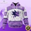 personalized nhl san jose sharks special lavender hockey fights cancer all over print unisex 3d hoodie