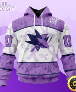 personalized nhl san jose sharks special lavender hockey fights cancer all over print unisex 3d hoodie