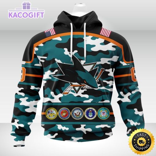 personalized nhl san jose sharkscamo patternand all military force logo 3d unisex hoodie