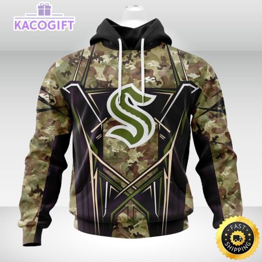 personalized nhl seattle kraken hoodie special camo color design unisex 3d hoodie