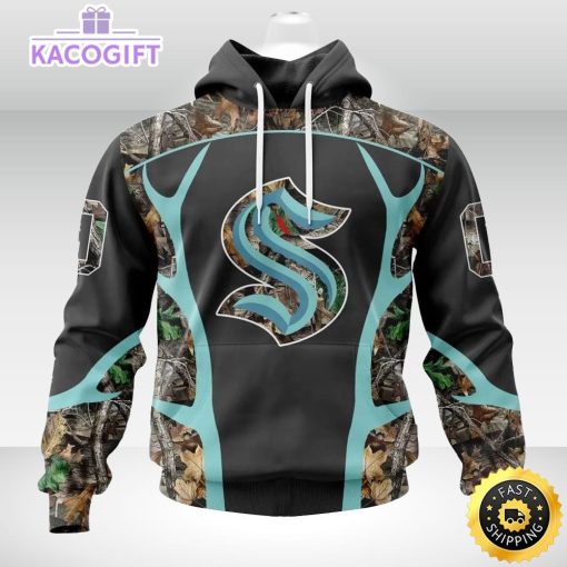 personalized nhl seattle kraken hoodie special camo hunting design unisex 3d hoodie