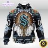 personalized nhl seattle kraken hoodie special native hat costume design 3d unisex hoodie